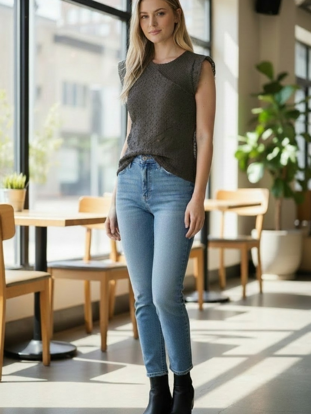 Textured Lace Sleeveless Black Lace Top